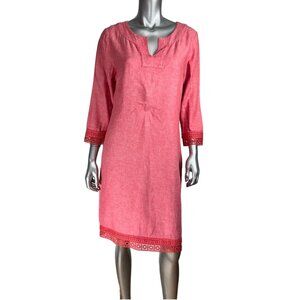 Talbots Pink Linen Blend Knee Length Dress with Crochet Trim  and Pockets 10
